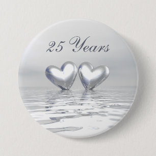 Zilver Jubileum Hearts Ronde Button 7,6 Cm