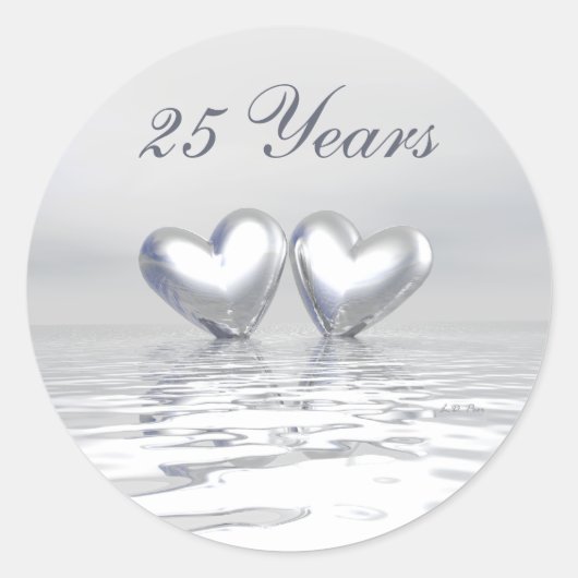 Zilver Jubileum Hearts Ronde Sticker (Voorkant)