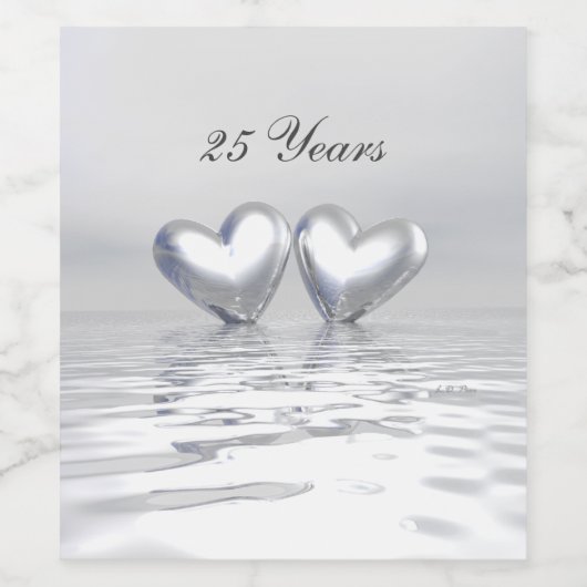 Zilver Jubileum Hearts Wijn Etiket (Enkel label)