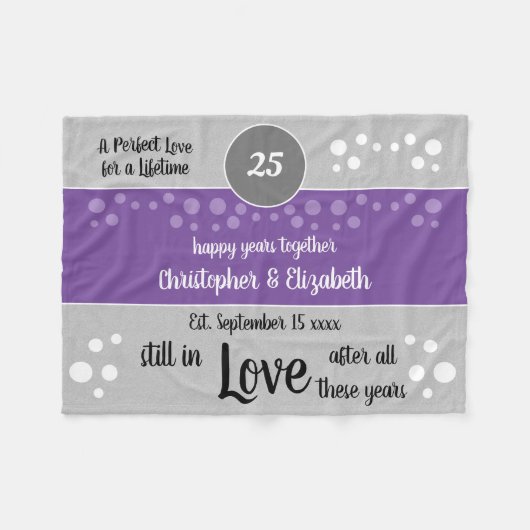 Zilver Jubileum paarse en grijs nog steeds verlief Fleece Deken (Voorkant (Horizontaal))