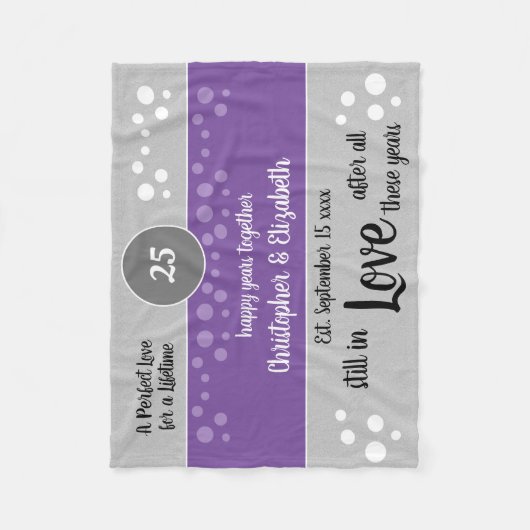 Zilver Jubileum paarse en grijs nog steeds verlief Fleece Deken (Voorkant)