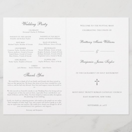 Zilver Katholiek Huwelijksmis Ceremonie Programma (Voorkant)