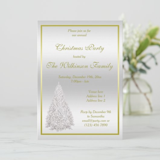 Zilver kerstboomfeest kaart (Staand voorkant)