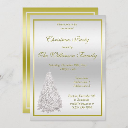 Zilver kerstboomfeest kaart (Voorkant / Achterkant)