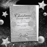 Zilver kerstfeest Glitter Winter Bow Kaart<br><div class="desc">Elegant Formal Company & Corporate Kerstparty / Cocktail / Dinner Party Invitation sjabloon met Silver Glitter Confetti en Ribbon. Druk uw vrienden in met dit geavanceerde en moderne uitnodigingsontwerp.</div>