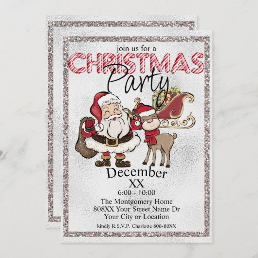 Zilver kerstkerstman en Rudolph de rendierster Kaart (Voorkant / Achterkant)