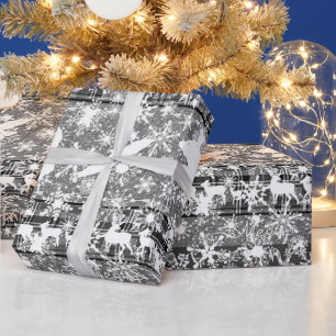Zilver Kerstmis en sneeuw Inpakpapier