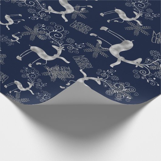 Zilver kerstrendiertje cadeaupapier (Hoek)