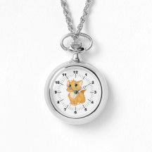 Zilver Ketting Horloge Schattige Cat