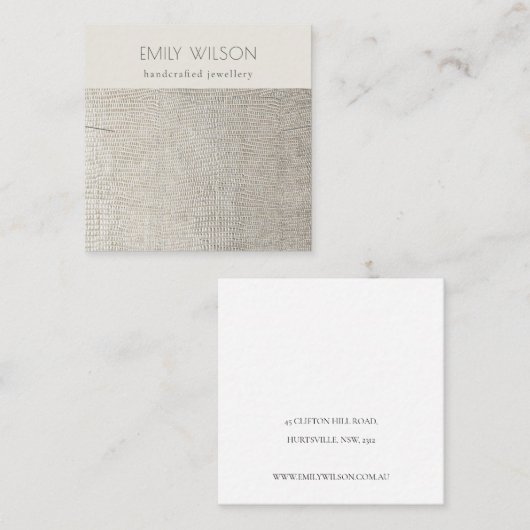 Zilver Ketting met lintvormig leder Vierkante Visitekaartje (Voorkant / Achterkant)