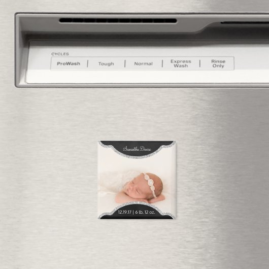 Zilver krijtbord | Baby Foto Geboorte Aankondiging Magneet (Insitu (Vaatwasser))