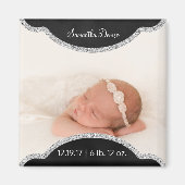 Zilver krijtbord | Baby Foto Geboorte Aankondiging Magneet (Voorkant)