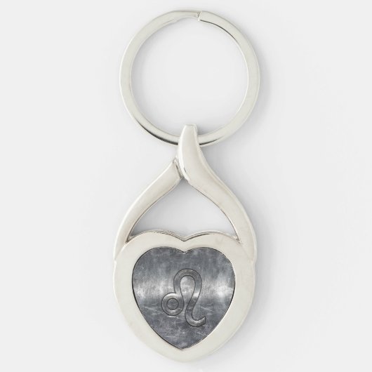 Zilver Leo Zodiac Sign in Grunge Distress Style Sleutelhanger (Voorkant)