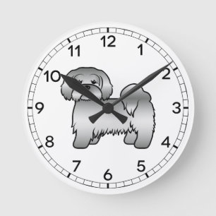Zilver Lhasa Apso Mooie Cartoonhond Illustratie Ronde Klok