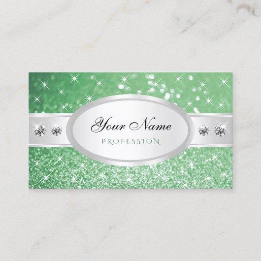 Zilver Licht Emerald Groen Glitter Juwelen Designe Visitekaartje (Voorkant)