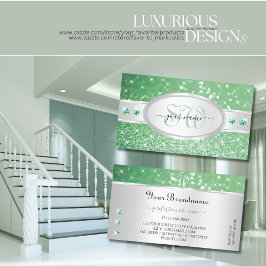 Zilver Licht Emerald Groen Glitter Juwelen Monogra Visitekaartje