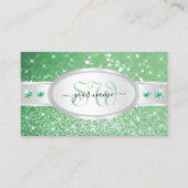Zilver Licht Emerald Groen Glitter Juwelen Monogra Visitekaartje (Voorkant)
