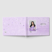 Zilver Licht Paarse Roos Elegante Foto Quinceanera Gastenboek (Volledig)