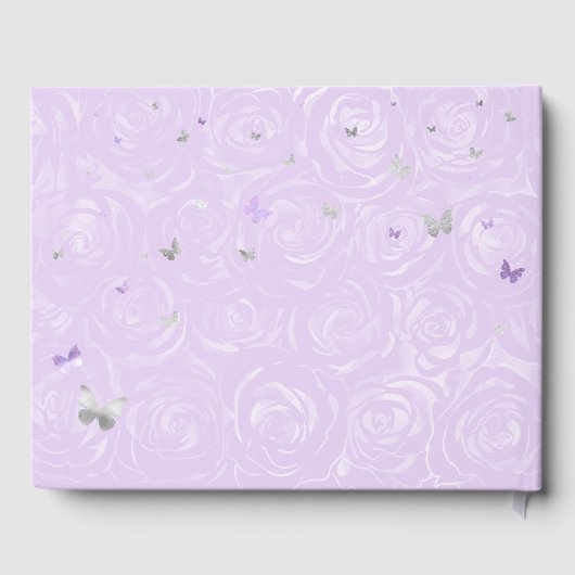 Zilver Licht Paarse Roos Elegante Foto Quinceanera Gastenboek (Achterkant)