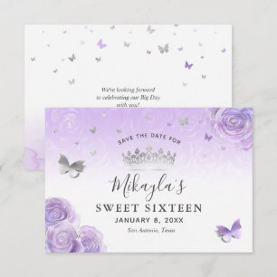 Zilver Licht Paarse Rozen Elegant Save The Date