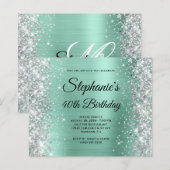 Zilver Licht Teal Glam Monogram 40e Verjaardag (Voorkant / Achterkant)