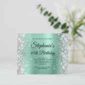 Zilver Licht Teal Glam Monogram 40e Verjaardag (Staand voorkant)