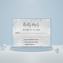Zilver lichtblauwe glitter budget bruiloft RSVP Flyer
