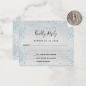 Zilver lichtblauwe glitter elegant bruiloft RSVP Notitiekaartje (Voorkant / Achterkant in situ)