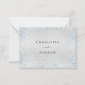 Zilver lichtblauwe glitter elegant bruiloft RSVP Notitiekaartje (Achterkant)