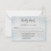 Zilver lichtblauwe glitter elegant bruiloft RSVP Notitiekaartje (Voorkant)
