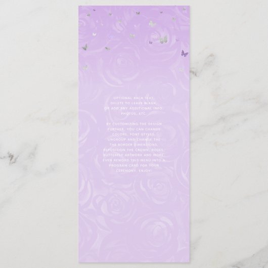 Zilver Lichte Paarse Rozen Elegant Floral Menu (Achterkant)