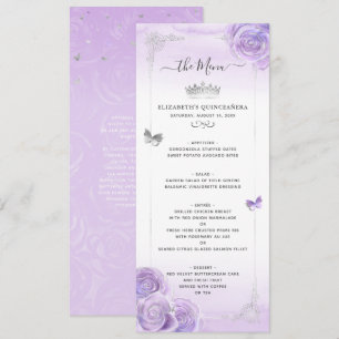 Zilver Lichte Paarse Rozen Elegant Floral Menu