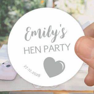 Zilver Lichtgrijze Hart Bachelorette Hen Party Ronde Sticker