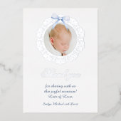 Zilver Lijst Blauw Bow doop Folie dank u kaart (Voorkant)