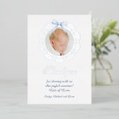 Zilver Lijst Blauw Bow doop Folie dank u kaart (Staand Voorkant)