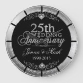 Zilver Lijst & Hearths 25th Wedding Jubileum Grote Klok (Voorkant)