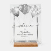 Zilver Lijst Navy Confetti Balloons Retirement Acryl Bord (Voorkant)