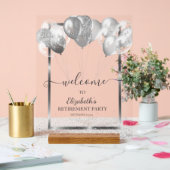 Zilver Lijst Navy Confetti Balloons Retirement Acryl Bord (Huwelijk)