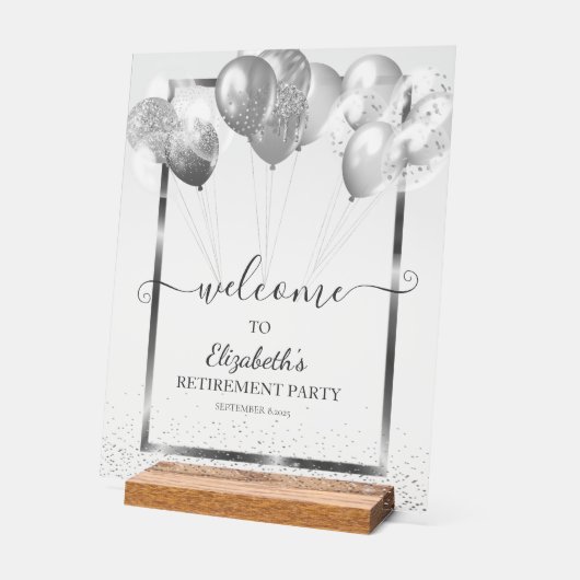Zilver Lijst Navy Confetti Balloons Retirement Acryl Bord (Hoek)