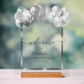 Zilver Lijst Navy Confetti Balloons Retirement Acryl Bord (Neutraal)