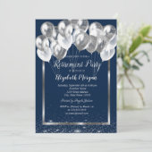 Zilver Lijst Navy Confetti Balloons Retirement Kaart (Staand voorkant)