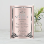 Zilver Lijst, Rand, Tiara Roos Goud Sweet 16 Kaart (Staand voorkant)