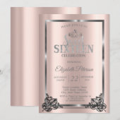 Zilver Lijst, Rand, Tiara Roos Goud Sweet 16 Kaart (Voorkant / Achterkant)