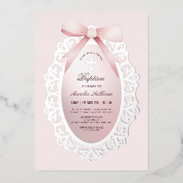  Zilver Lijst Roze Boog Doop Folie Uitnodiging