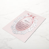 Zilver Lijst Roze Boog Doop Folie Uitnodiging (Gedraaid)