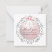 Zilver Lijst Roze Boog Doop Geschenkbehuizing Notitiekaartje (Achterkant)