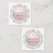 Zilver Lijst Roze Boog Doop Geschenkbehuizing Notitiekaartje (Voorkant / Achterkant)