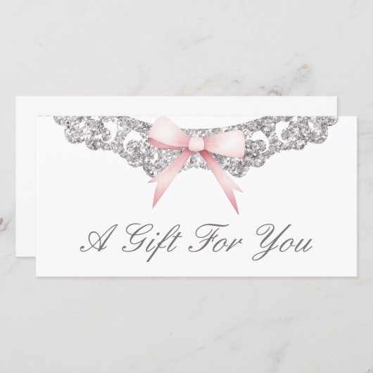  Zilver lijst Roze strik Cadeaubon (Voorkant / Achterkant)