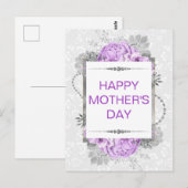 Zilver & Lila bloemen & Glitter-Moederdag Briefkaart (Voorkant / Achterkant)