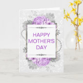 Zilver & Lila Bloemen & Glitters Moederdag Kaart (Gele Bloem)